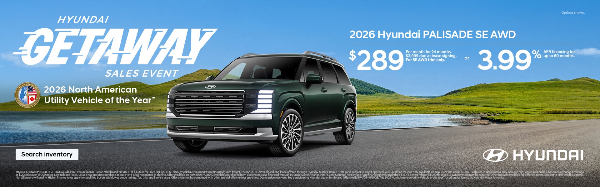 Palisade $289/24/$3,999 Lease or 3.99% APR for 60 mos.